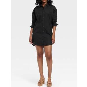 Universal Thread Black Mini Shirt Dress Cotton Linen Breezy Summer Size Small